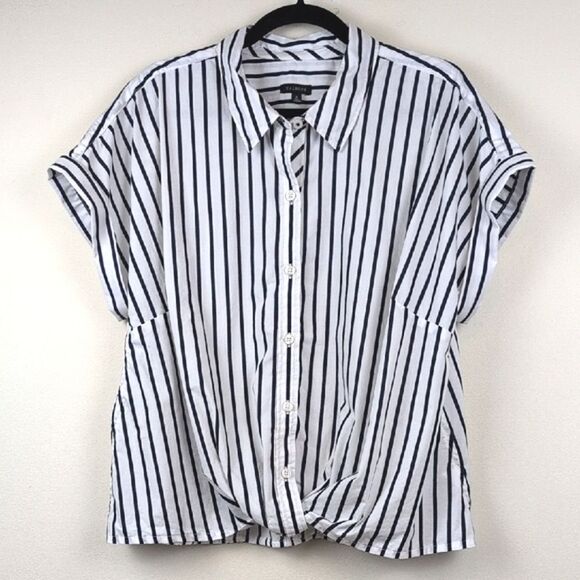 Talbot's Twist Hem Shirt Top Nautical Stripe Size XL - Picture 2 of 10